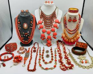Classy Coral Colored Jewelry: Some Signed, Vintage, Sterling
