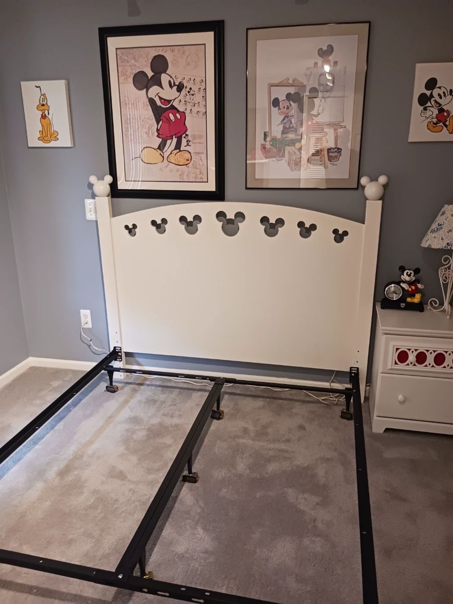 Queen size Mickey Mouse bed headboard mattress and box Spring are not photographed but included