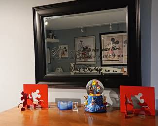 Mickey Mouse bookends and snow globe