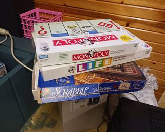 Board games Monopoly life and Scrabble