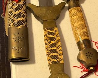 double sword and scabbard - snakeskin and brass