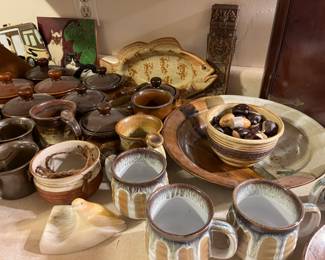 lots of vintage art pottery mugs, bowls, vases, plates