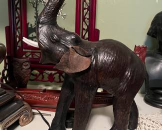 leather wrapped elephant statue