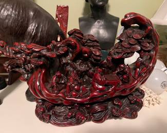 carved Chinese eight immortals in dragon boat
