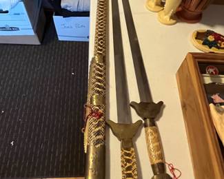 double sword and scabbard - snakeskin and brass