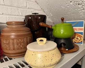 vintage MCM ice bucket, fondue pot, covered casserole, vase