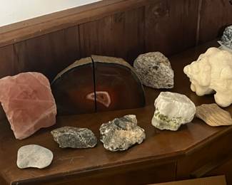 polished rock bookends + other rock and shell specimens