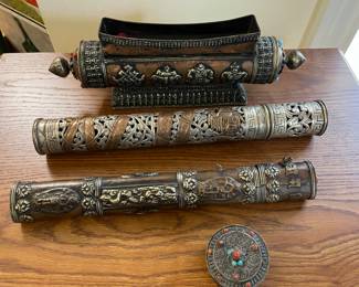 various Tibetan items - prayer scrolls