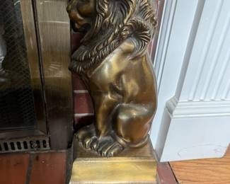 vintage English bronze lion andirons