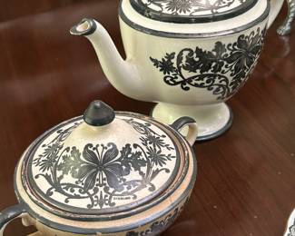 silver overlay teapot with sugar and creamer