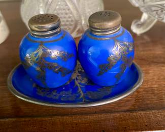 sterling overlay cobalt salt and pepper set