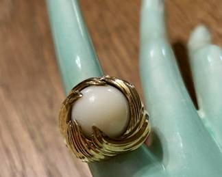 14k rare white Coral 14k gold in a wave setting, stunning piece!