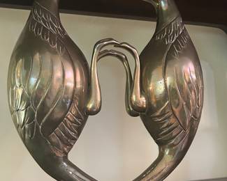 heavy large brass two ducks sculpture