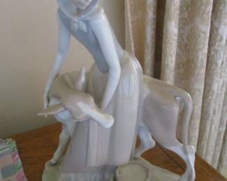 Lladro Girl with Calf Figurine