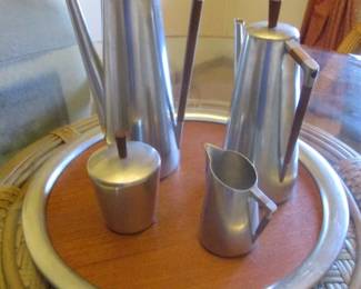 Royal Holland Pewter/Teak KMD Daalderop Coffee & Tea Set
