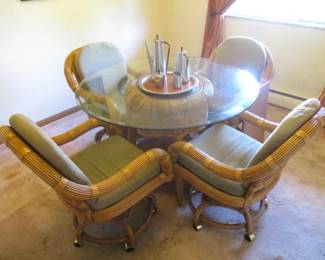 Vintage Bamboo Rattan Table with 4 Chairs