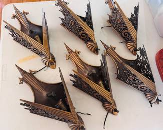 Art Deco slip shade wall sconces, 1920s-1930s. Matches slip shade chandelier, no glass shades bases only. 6 available.