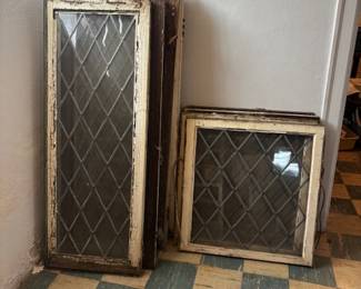 Vintage leaded glass windows just waiting for a new home. 6 large and  4 short