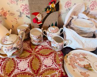 Vintage Japanese tea set featuring cherry blossom scene