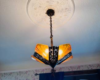 Art Deco slip shade chandelier, 1920s-1930s