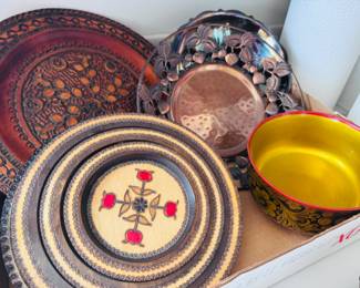 Beautiful sets of decorative Polish wooden display plates