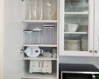 Toaster; pitchers, glassware; microwave oven
