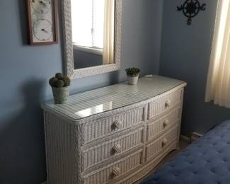 6-drawer wicker dresser; wicker mirror
