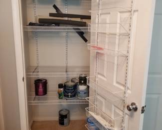 Wire shelving; paint & household supplies