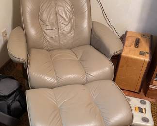 Leather Arm Chair and Ottoman