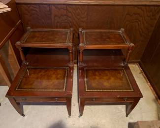 MCM Leather Top Offset Side Tables