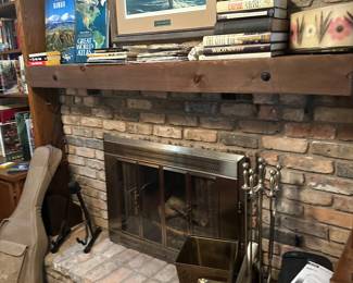 Books, Brass Fire Place Utensils