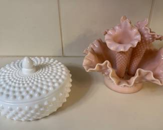 Hobnail covered dish and epergne
