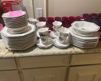 Nikko Christmas dishes and Red Stemware