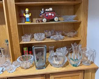Crystal Glassware, Homer Simpson Bobblehead, and Wells Fargo Cookie Jar