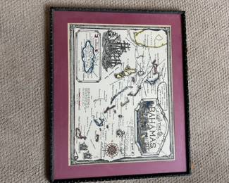 Bahama's Cruise Map signed by Curt Carlson and Carl Pohlad