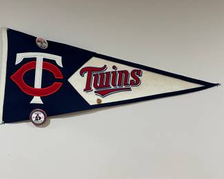 Vintage MN Twins Felt Pennant, and Collectors Buttons
