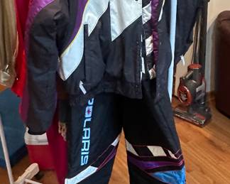 Vintage Polaris Racing Snowmobile Jacket, Bibs, and Helmet 