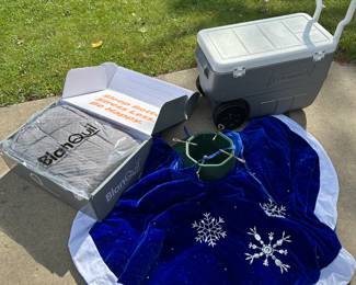 Weighted Blanket, Portable Cooler, Christmas Tree Stand and Tree Skirt 