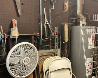 Metal chairs, floor fan and misc items