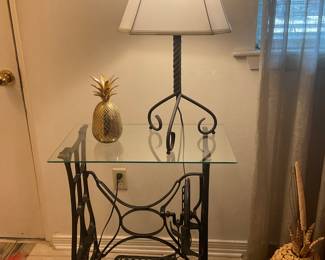 Glass top side table and lamp 