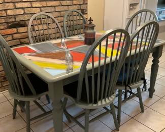 Wooden kitchen table with six chairs 