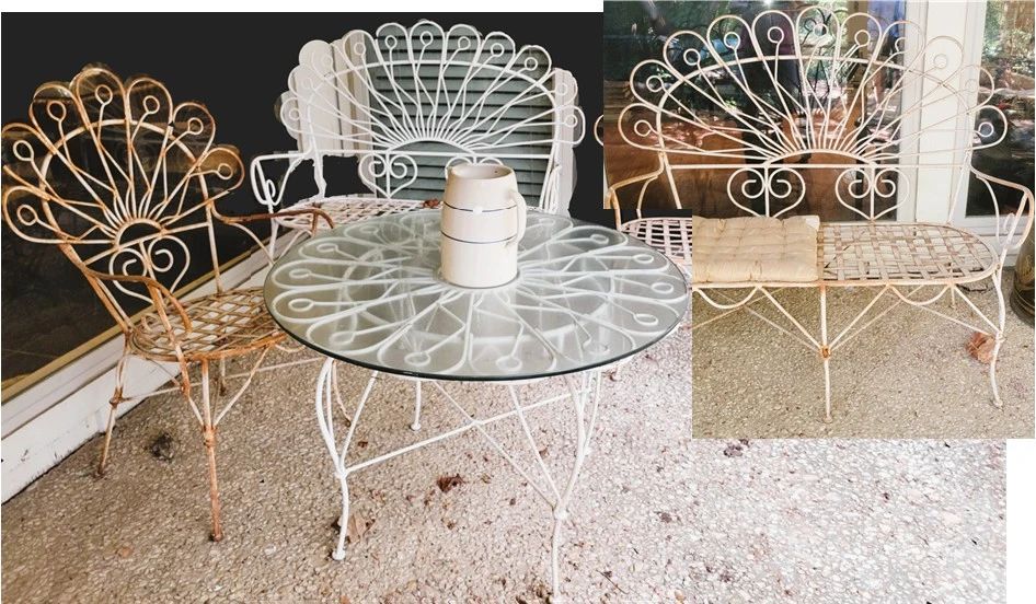 Antique/Vintage Peacock Chair, Settee and Table