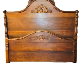 Antique carved bed frame and side rails