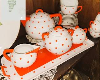 Art Deco Orange and White Tea Service Set