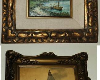 Antique oil on board art - sailboats
