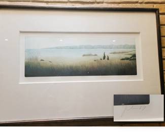 Large framed lithograph landscape