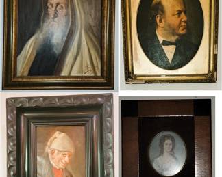 Framed oil on board portraits