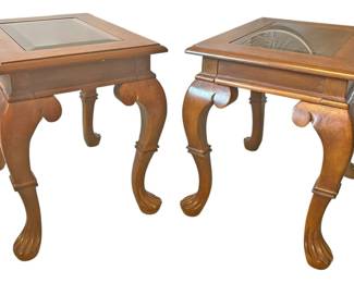Small Wood Glass Top Side Tables