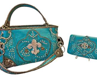 Western Style Teal Leather Purse Plus