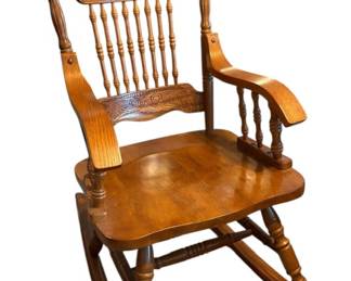 Solid Oak Carved Rocking Chair